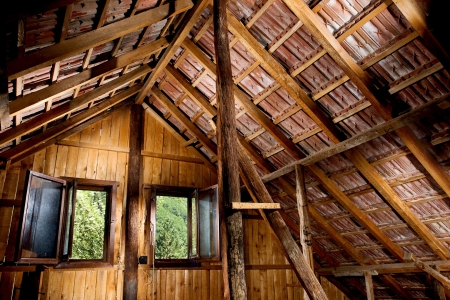 old attic of a house, hdr photo with multiple light sourcesの写真素材