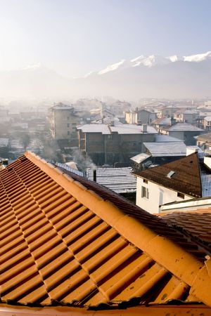 roof over viewing Bansko ski center in Bulgariaの写真素材