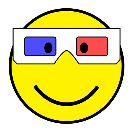 smiley wearing 3D glasses, isolated on whiteの写真素材