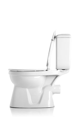 closed toilet, side view, isolated on whiteの写真素材
