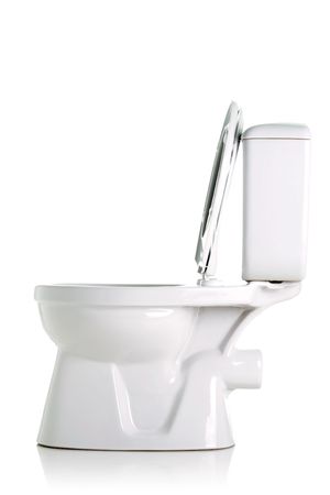 closed toilet, side view, isolated on whiteの写真素材