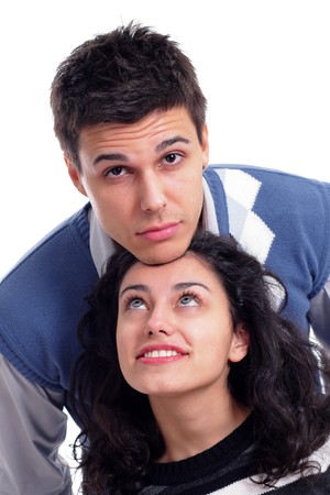 portrait of a young couple isolated on whiteの写真素材