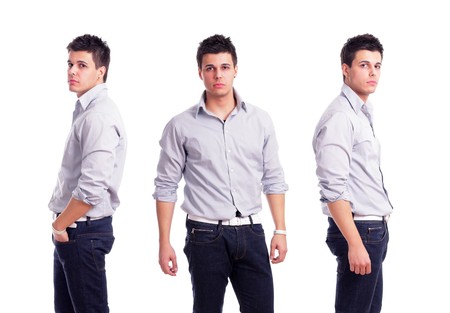 composition of young businessman isolated on white backgroundの写真素材