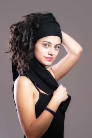 portrait of a young girl with a scarfの写真素材