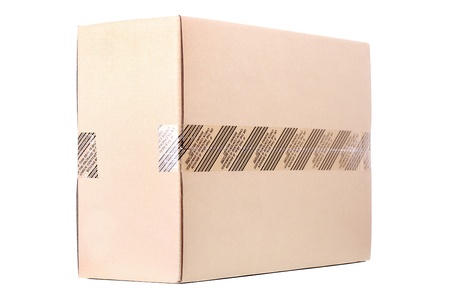 classic sealed cardboard isolated on white backgroundの写真素材