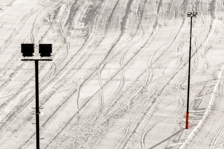abstract ski slopes with reflectors for night skiingの写真素材