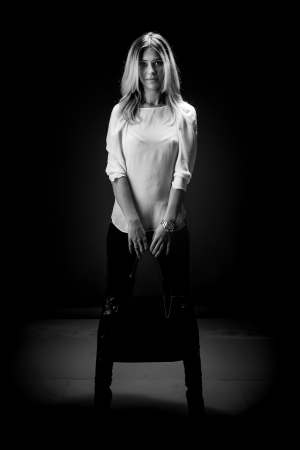 full body portrait of attractive caucasian girl with shiny blond hair の写真素材