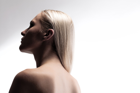 portrait of attractive caucasian girl with blond hairの写真素材