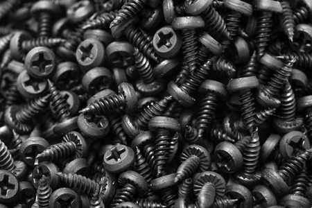 Group of black screws for fixing metal profilesの写真素材