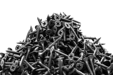 Group of black screws for fixing drywall on metal profilesの写真素材