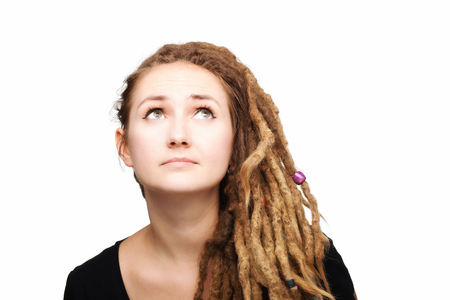 portrait of a caucasian girl with dreadlocks hairstyleの写真素材