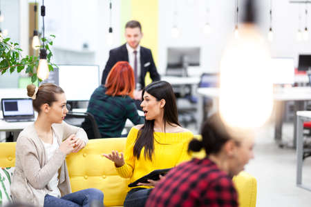 Creative young individuals brainstorming in a modern office space. Successful startup company meeting.の写真素材