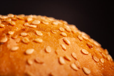 close up burger bun with sesame seeds.の写真素材