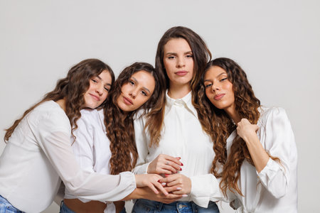 Group of Four Women Posing Together in a Friendly and Harmonious Scene
