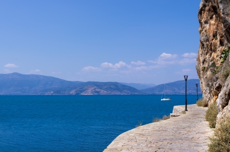 Lamp at the waterfront in Nafplio, Greeceの写真素材