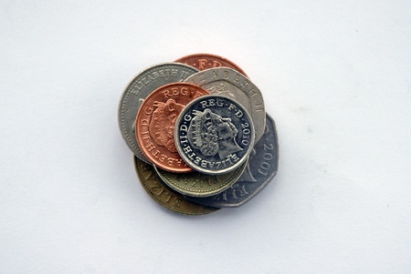 British Sterling coins from one pence to poundsの写真素材