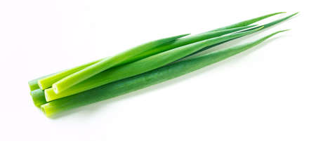 Green onions bunch isolated on white backgroundの写真素材