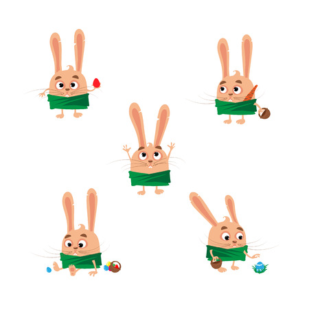 Easter Bunny cartoon cute funny character. Various poses. Vector drawing.のイラスト素材