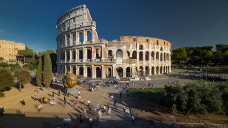 Rome, October 2017: Crowd of tourists visiting the iconic monument Colosseum, one of the New Seven Wonders of the World, on October 2017 in Rome, Italyのeditorial素材