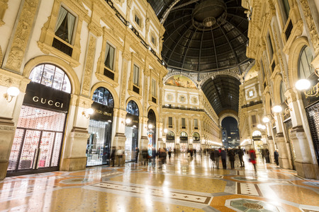 Milan, November 2017: Milan, November 2017: People Walking In Gallery Vittorio Emanuele II, the shopping mall in Milano, the fashion and design capital of the world, on November 2017 in Milan, Italyのeditorial素材