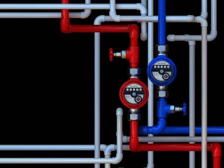 communication of water meters and taps on a black background