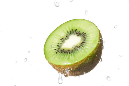 the kiwifruit on white with splashの写真素材