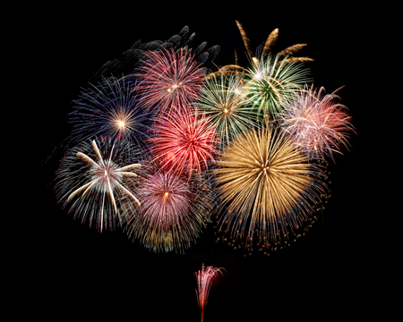 the fireworks in the night skyの写真素材