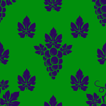 grape branch seamless pattern on green backgroundの写真素材