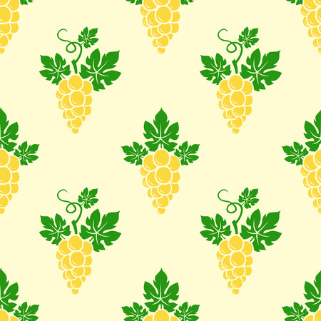 Grape Branches seamless pattern on light yellow background. Vector illustration.のイラスト素材