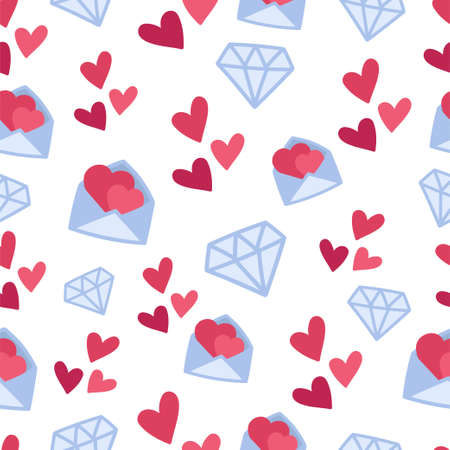 Love doodle background with valentine elements. Seamless lovely pattern
