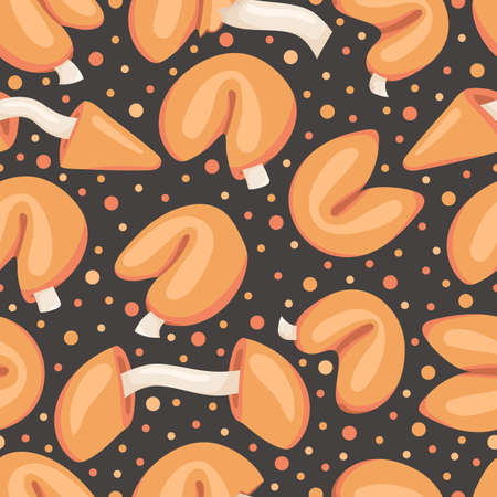 Seamless pattern of hand drawn chinese fortune cookies with blank note inside. Vector illustration.のイラスト素材