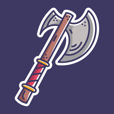 Doodle axe vector illustration. RPG fantasy items stickerのイラスト素材