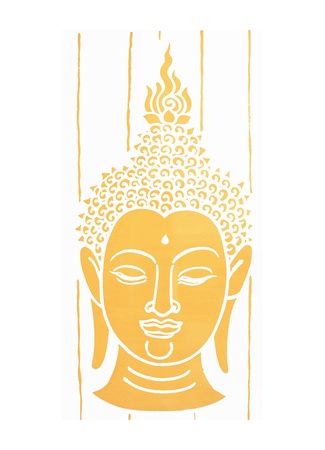 gold buddha head on white backgroundの写真素材