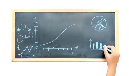  The hand writing on blackboard with chalk  の写真素材