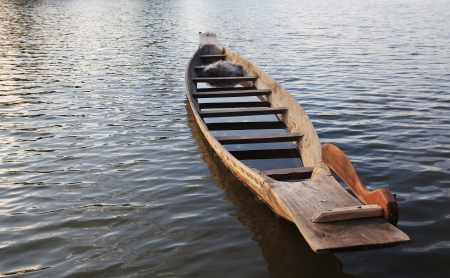 Fishing boat on river の写真素材