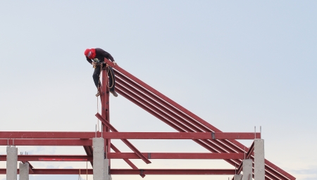 Worker weld construction,sky backgroundの写真素材