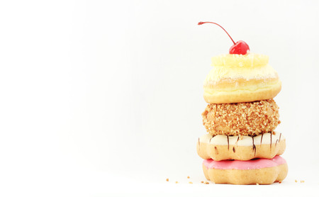 Donut with red cherry, isolate on white background