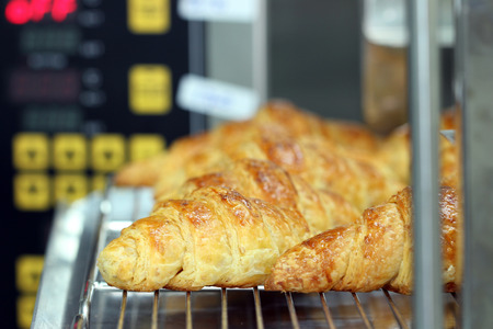 croissants out of ovenの写真素材