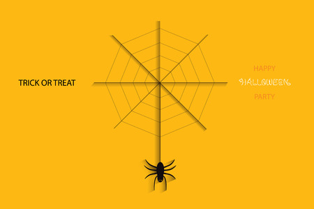 Abstract spider hang on web, Trick or treat Happy Halloween Party card. のイラスト素材