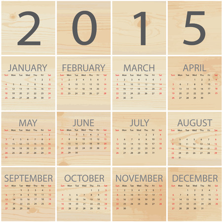 Simple calendar 2015 on square wood background のイラスト素材