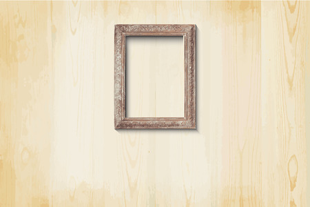 wood picture frame on wall background.   のイラスト素材