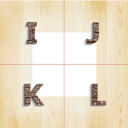 I J K L wooden font with shadow on wood boards background,のイラスト素材