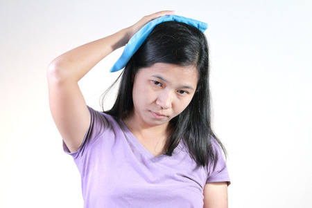 Head cold or Hot Therapy Woman.の写真素材