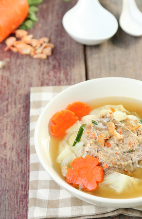 Minced pork wrapped in cabbage soupの写真素材