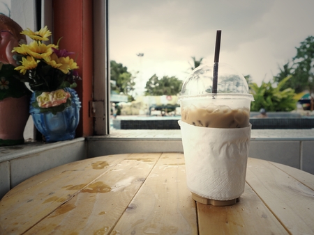 ice coffe at waterparkの写真素材