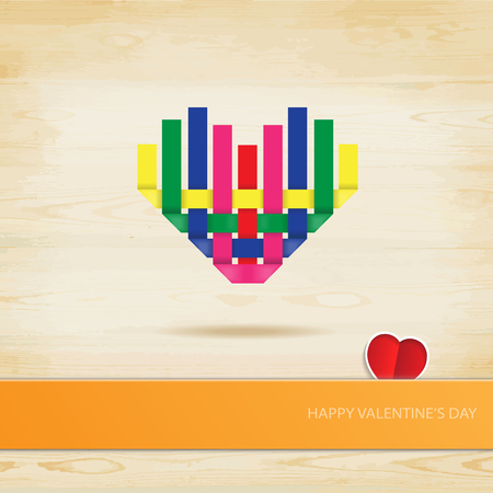 Paper heart shape on wood background, Happy valentine's day, eps vectorのイラスト素材