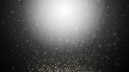 Abstract black and white swirl waves background flying particles in light beamsの写真素材