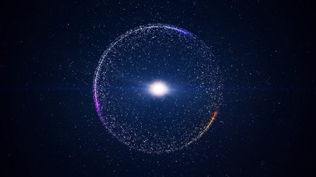 Abstract background with circular shape formed of small particles. Light ray effect.