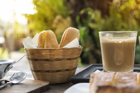 Bread and hot coffeeの写真素材