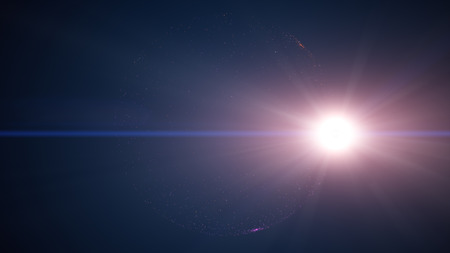 Blue digital abstract background with wave particles, glow sparkles and space with depth of field....
